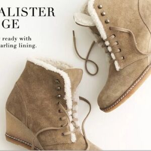 J.Crew MacAlister shearling wedge boot in beige suede.  Size 6